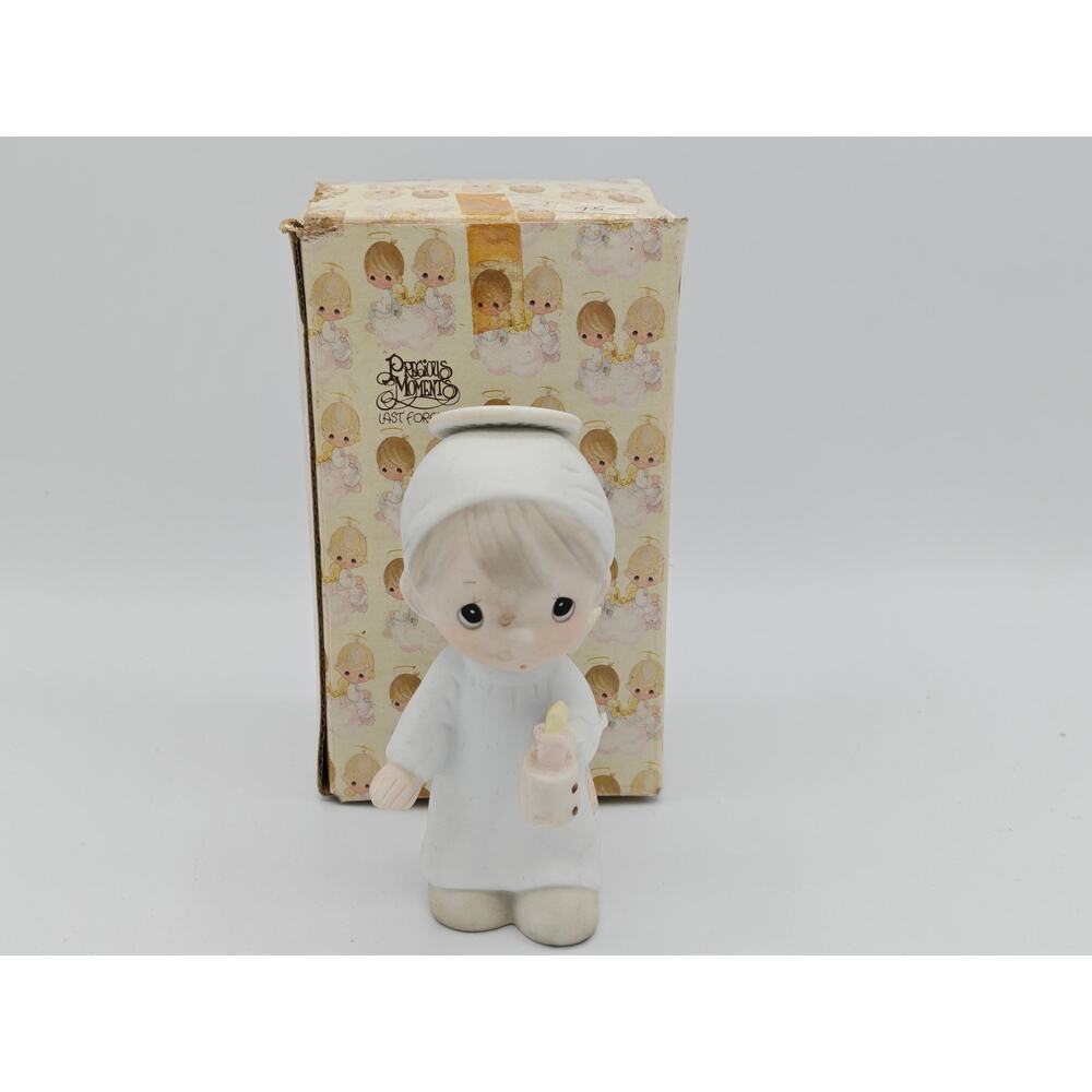 Precious Moments E2365 The First Noel‎ Boy Angel Enesco 1982 Porcelain Figurine
